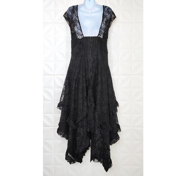 Vintage 80s-90s Black Lace Dress Fredericks Hollywood Handkerchief Goth Prom L - Picture 12 of 17